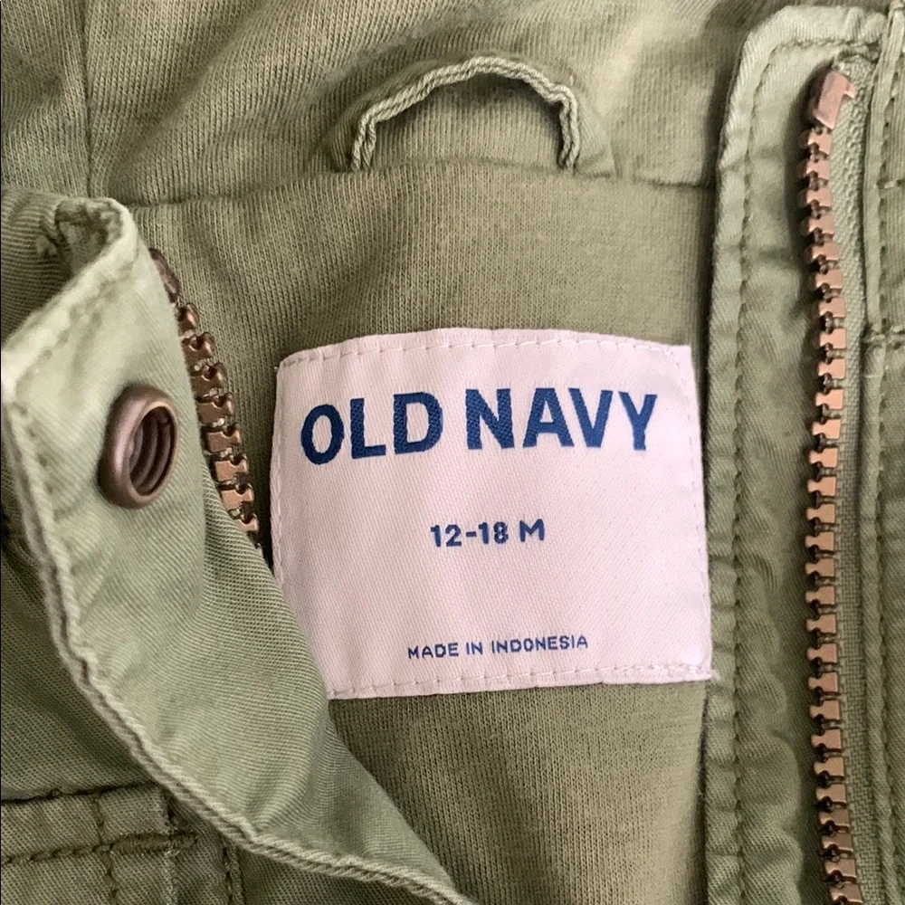 Old Navy Kids 12-18 M Army Green Utility Scout Style Hooded Zip Jacket